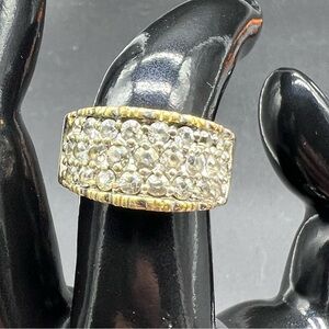 Wide Band Rhinestone Ring Silver Gold Tone Statement Cocktail Size 7